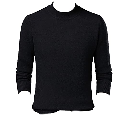 Men's Half-High Neck T-Shirt Classic All-Match Solid Color Long-Sleeved Sweater Slim Casual Thick Plus Velvet Pullover (Black,3X-Large)