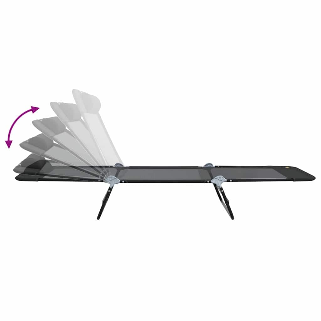 Składany leżak do opalania, czarny, 182 x 55 x 85,5 cm, tekstylenowy leżak ogrodowy na taras, basen, plażę, balkon, kemping, regulowane oparcie