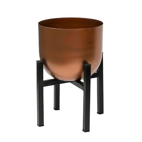 Large Versatile Metal Table Top Planter With Reversible Stand Plant Pot for Indoor/Outdoor Flower pot Plant Herb | Garden Container | Organizer decor (Bronze/Copper Colour with Black Stand)