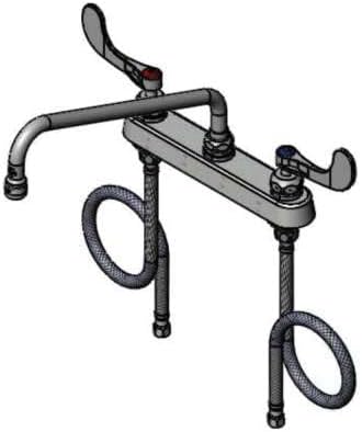 B-1123-CR-W4-KIT 8" Deck Mount Workboard Faucet, 12" Swing Nozzle w/ 2.2 GPM Aerator, Cerama, Wrist Handles, 24" SS Flex Supply Hose