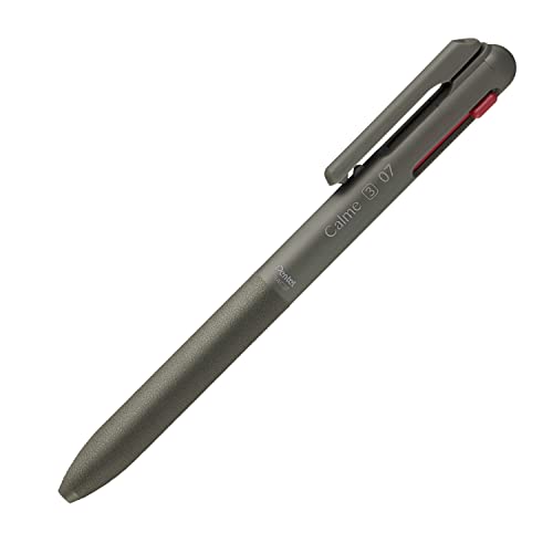 Pentel BXAC37D Calme 3-Colour Ballpoint Pen, Significantly Submerised Click Noise, Grip Zone in Leather Look, Refillable, Ball 0.7 mm = Line Width 0.35 mm, Black/Red/Blue, Pack of 1