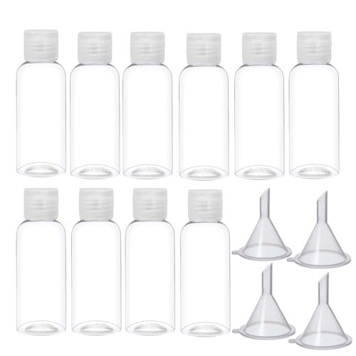 Botellas de viaje de 100 ml, 10 botellas líquidas para llenar con viaje aéreo con 4 embudos, recipientes de plástico transparente, botellas para cosméticos para champú, lociones líquidas cremas