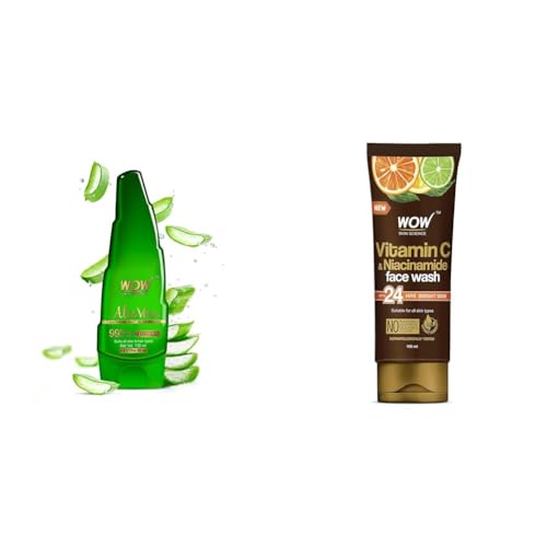 Image of WOW Skin Science 99% Pure Aloe Vera Gel for Face, Skin & Hair - 150ml | Ultimate Gel For Glowing Skin | For Both Men and Women & WOW Skin Science Brightening Vitamin C Face Wash 00 ml