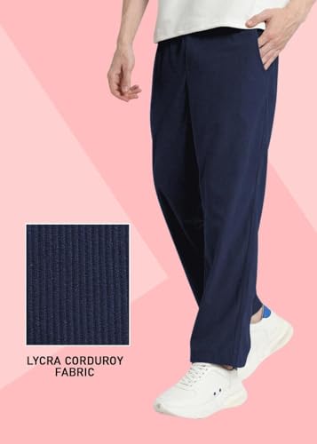 Image of SWADESI STUFF Men's Corduroy Track Pants | Self Design, Mid-Rise Fit, Flexi Waistband - Retro-Inspired Straight Fit Lounge & Casual Wear