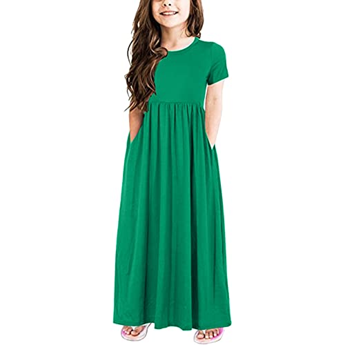 Kids Girls Long Maxi Dress Short Sleeve Stripe Print Loose Casual Holiday Dress with Pocket Toddler Sundress Clothes2