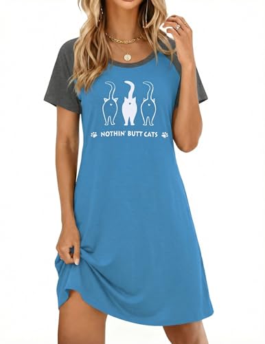 Image of Ekouaer Womens Nightgown Short Sleeve Night Dress Printed Sleepwear Soft Sleep Shirt S-3XL