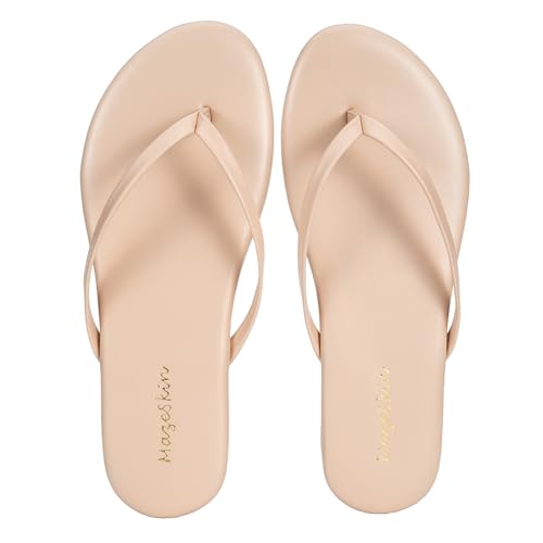 Image of mazeskin Women's Memory Foam Comfortable Flat Thong Sandals Dressy Summer Beach Leather Slide Flip Flops