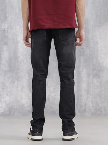 Image of WROGN Men Cotton Blend Jeans | Solid | Mid Rise | Slim Fit