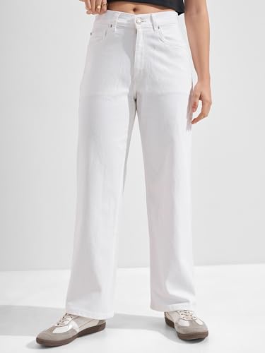 Image of Tokyo Talkies Women's Mid Rise Straight fit Wide Leg Trousers|Work Wear|Side Pockets