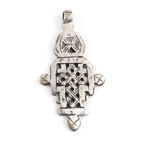 The Bead Chest Silver Ethiopian Coptic Cross Pendant, African Abyssinian Design, Orthodox Christian Pendant for Jewelry