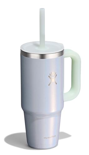 Image of Hydro Flask Travel Tumbler with Handle, Lid and Straw - Insulated Stainless Steel in 24 Oz Glimmer Blue