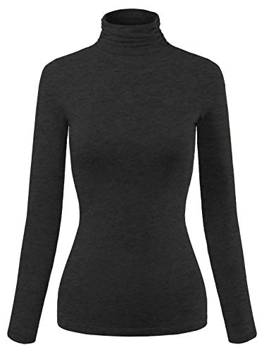 MixMatchy Women s Basic Long Sleeve High Turtle Neck Slim Fit Top Shirt Charcoal M