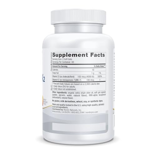 Nordic Naturals Professional Grade Vitamin D3+K2 Supplement, Orange Flavor - 60 Soft Gels - 4000 IU Vitamin D3 & 180 mcg K2- Promotes Calcium Balance & Immune Function - Non-GMO - 30 Servings - Image 3