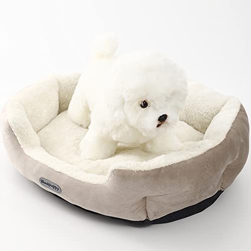 Nyescasa Hundebett Katzenbett Hundecouch Hundematte Hundekörbchen Katzenschlafplatz Hundesofa Katzensofa Kissen Plüsch Waschbar rutschfest für Große Katzen Hunde Runde Beige L(58 * 50 * 15)