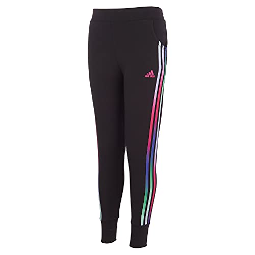 adidas Girls' 3-Stripes Cotton Joggers, Black with Multicolor, 3T