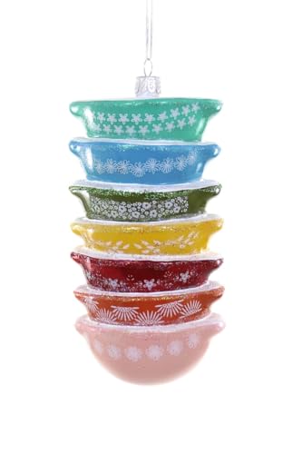 The Bridge Collection Glass Stacked Rainbow Mixing Bowls Christmas Ornament - 5.5 Vintage Style Mixing Bowl for Cooking and Baking Ingredients - Kitchen Holiday Decor - Unique Pattern and Design