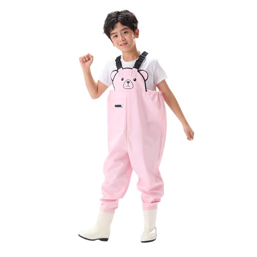 Waders de pêche pour enfants - Imperméables - Pour la chasse et la pêche - Avec bottes, Rose, 12-13 ans