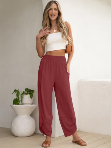Image of ANRABESS Womens Wide Leg Palazzo Capri Barrel Pants Brick Red XXL