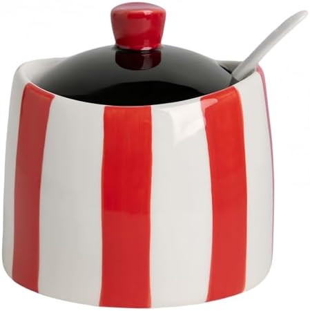 Ceramic Salt Cellar with Lid and Spoon, 13 Fl Oz, Stripe image 3