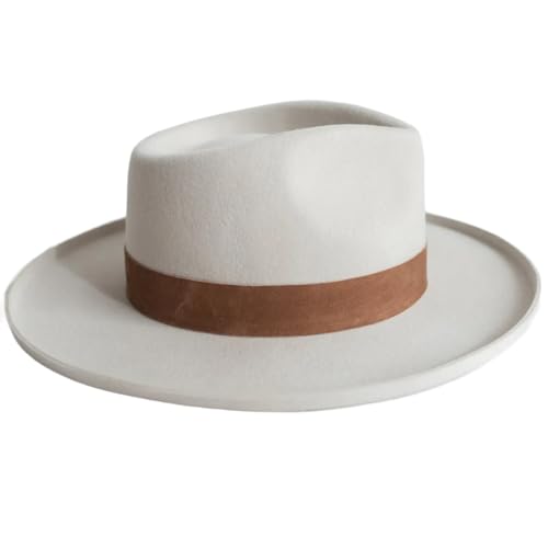 Gllehkt Old-fashioned Top Hat Western Wide-Brimmed Hat for Women Man Casual Wear Western Fedoras Man Women Unisex Wear, 55-60cm, Beige Snow Brown