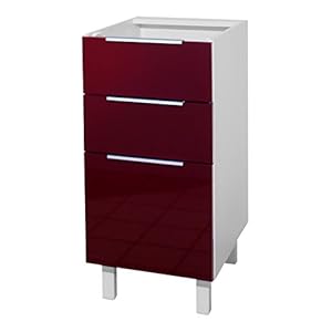 Berlioz Creations CT4BD Unterschrank für Küche mit 3 Schubladen, in bordeauxfarbenem Hochglanz, 40 x 52 x 83 cm, 100 Prozent französische Herstellung
