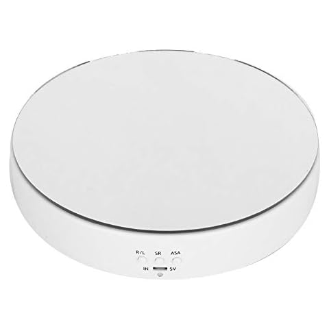 Motorized Rotating Display Stand, 360 Degree Electric Turntable Display Stand White Revolving Base, 10Kg Load Bearing 2 Gears Two Way Rotating, LED Lights, for Jewelry Phone, Small Stuff Cover
