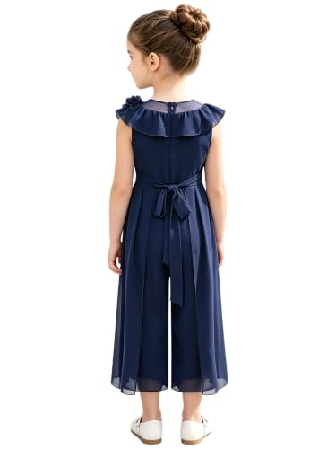 Traje formal de niña azul oscuro para fiestas y bodas elegantes de 7-8 años 2