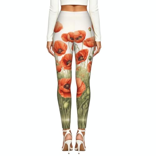 Leggings de compresión con estampado floral de amapolas y tejido suave de alta comodidad 3