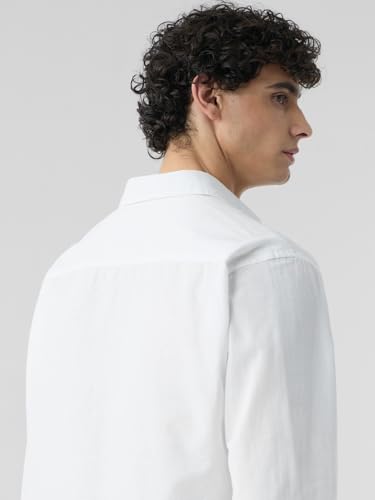 Image of The Souled Store Cotton Linen: Anchor Crest Men and Boys Long Sleeve Spread Collar White Embroidered Cotton Blend Regular Lightweight Easy to Style Everyday Office Wear Casual Shirt