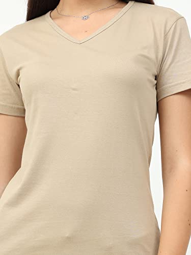 Image of FLEXIMAA Women's Cotton Plain V Neck Half Sleeve T-Shirt