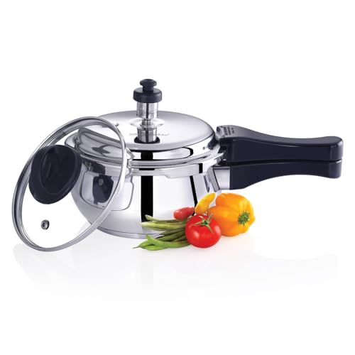 Image of Premier Stainless Steel Induction Bottom Handi Pressure Cooker 3 Litre with Glass Lid | Triple Safety Valve | ISI Certified | Compatible with Gas & Induction Cooktop | 5 Year Warranty