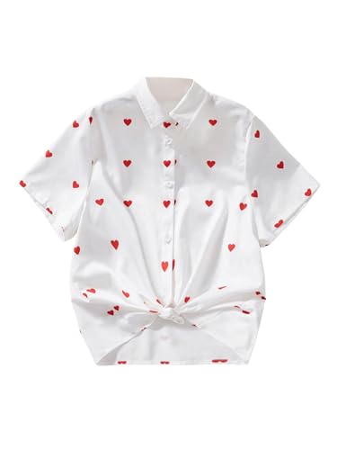 SweatyRocks Girl's Graphic Button Down Blouses Collar Neck Short Sleeve Shirt Tops