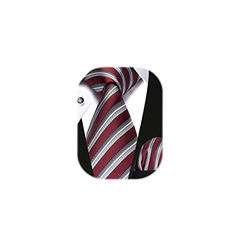 Image of HISDERN Mens Ties Set Stripe Plaid Ties for Men and Pocket Square Cufflinks Formal Silk Necktie Wedding Business