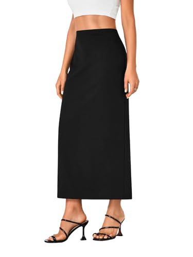 LYANER Women's Casual High Waist Slit Split Back Work Pencil Maxi Skirt