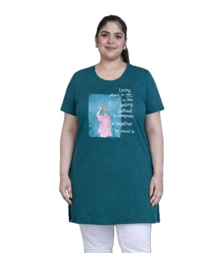 Image of RYSH Women's Printed Cotton Plus Size Longline T-Shirt with Pockets | Cotton fabric - soft longline T-shirt with easy plus-size fit