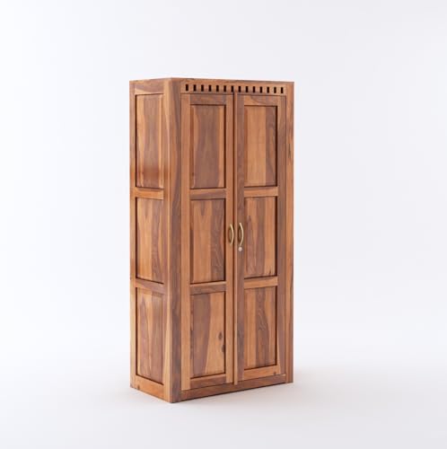Image of SONA ART & CRAFTS Kuber Solid Sheesham Wood Bedroom Set | Queen Size Bed with Box Storage, Wardrobe, Dressing Table & Two Bedside Tables - Natural Finish (Assembly Included)