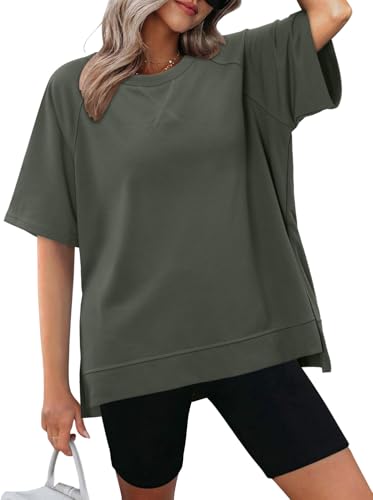 KISSMODA Oversized T Shirts for Women Crew Neck Short Sleeve Casual Summer Tops Loose High Low Blouse