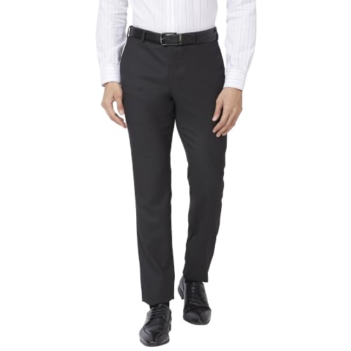 Image of Raymond Men Slim Fit Structure Pattern Polyester Blend Flat Front Formal Trouser