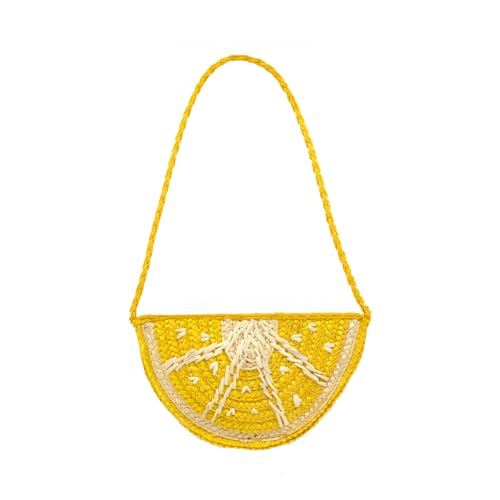 Lemon Purse for Women Cute Fruit Shaped Straw Woven Purse Crossbody Novelty Shoulder Bag Trendy Medium Stylish Bags