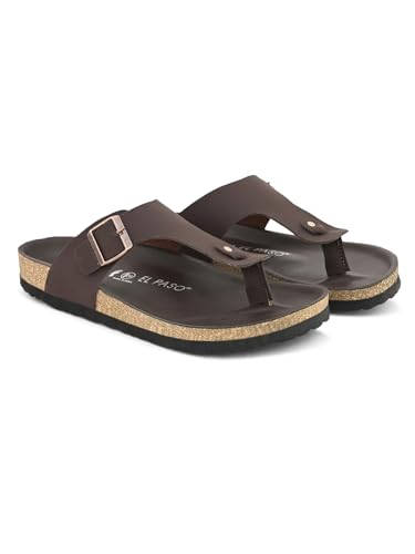 Image of EL PASO Men's Suede Leather Cushioned Cork Sole Sandal Slippers (Size 6 to 12)