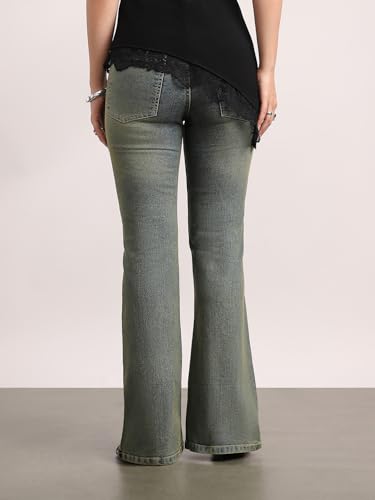 Image of Urbano Fashion Women's Mid Rise Bootcut Washed Jeans Stretchable