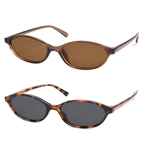 HERJOUR Retro Oval Cat Eye Sunglasses for Women Y2k Trendy Narrow Sunnies Designer Sun Glasses AR82253