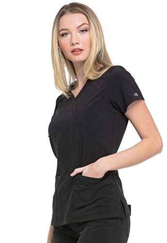 Dickies EDS Essentials, Mock Wrap Top Scrubs for Women with Four-Way Stretch and Moisture Wicking DK625, M, Black - image 5