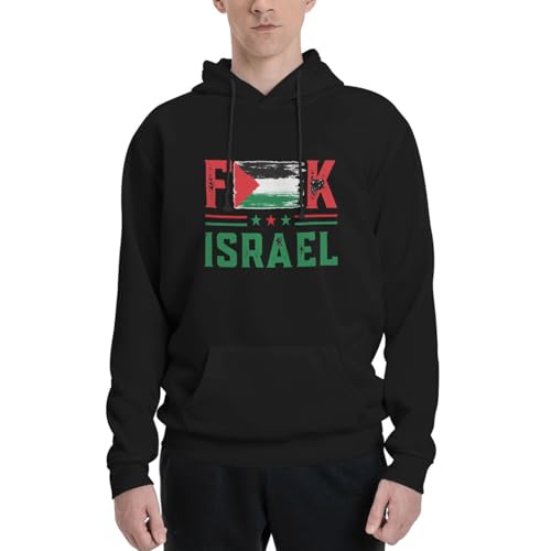 LIDEPECA Fuck Israel Sweatshirt Free Palestine Free Gaza Mens Hoodie Black