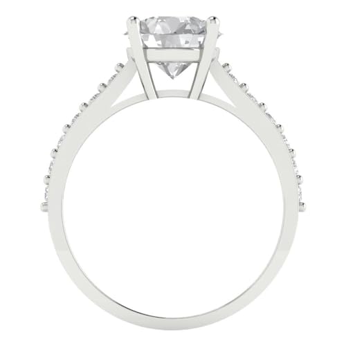 2.18 Ct Brilliant Round Cut Clear Simulated Diamond 14K White Gold Solitaire with Accents Engagement Promise Bridal Ring4