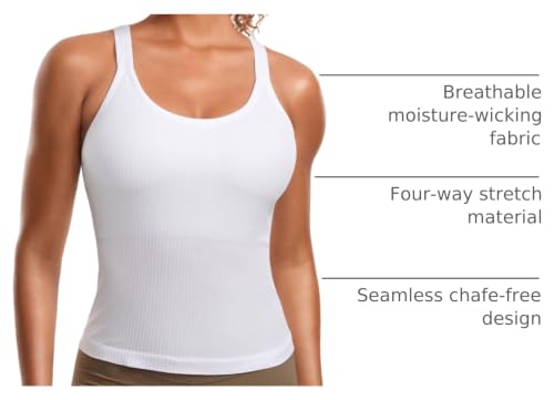 Image of CRZ YOGA Seamless Rib Racerback Tank Tops | Light Support, Built in Bra, Removable Pads, Yoga, Ribbed, High Neck, for Women