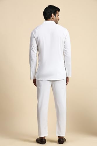 SKAVIJ Men's Cotton Solid Kurta Pajama Set Band Collar Daily Wear Casual Dress (Large, White)2