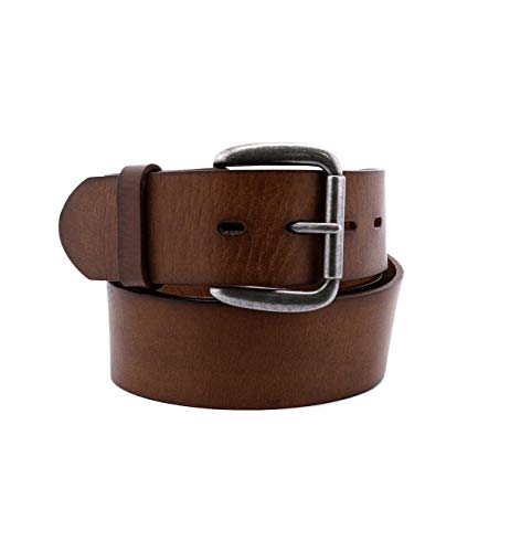 Bed|Stu Hobo - Belts for Men - Prong Interchangeable Buckle - Distressed Hand-finished Leather - Silver Finish Tan Rustic 38 One Size
