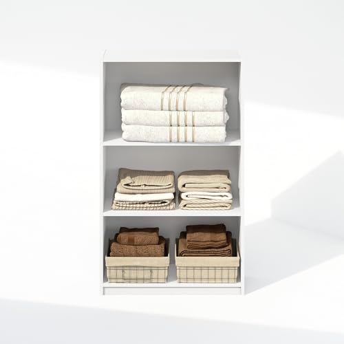 Image of Furinno Reed Closet Organizers and Storage, 3-Tier Closet Organizer, Open Shelf Closet Storage, for Wardrobe, Bedroom, Living Room, White