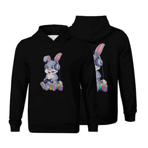 Kids Cool Happy Easter Day Rabbit Gamer Egg Funny Boys Girls Lightweight Kangaroo Pocket Hoodies